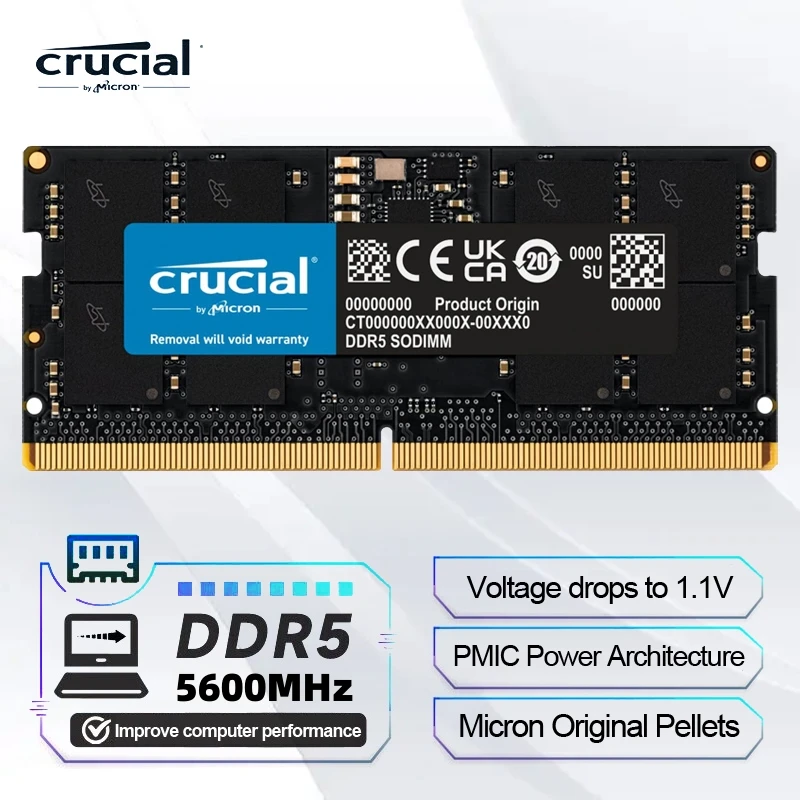 Crucial 16GB/24GB/32GB/48GB DDR5 RAM 5600MHz ノートパソコン用