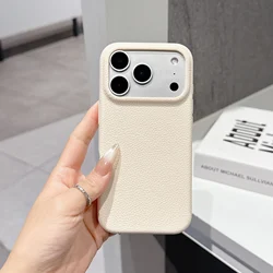 Luxury Leather Texture Shockproof Phone Case with Candy Color Matte Soft TPU Cover - iPhone 15 Plus (P white)