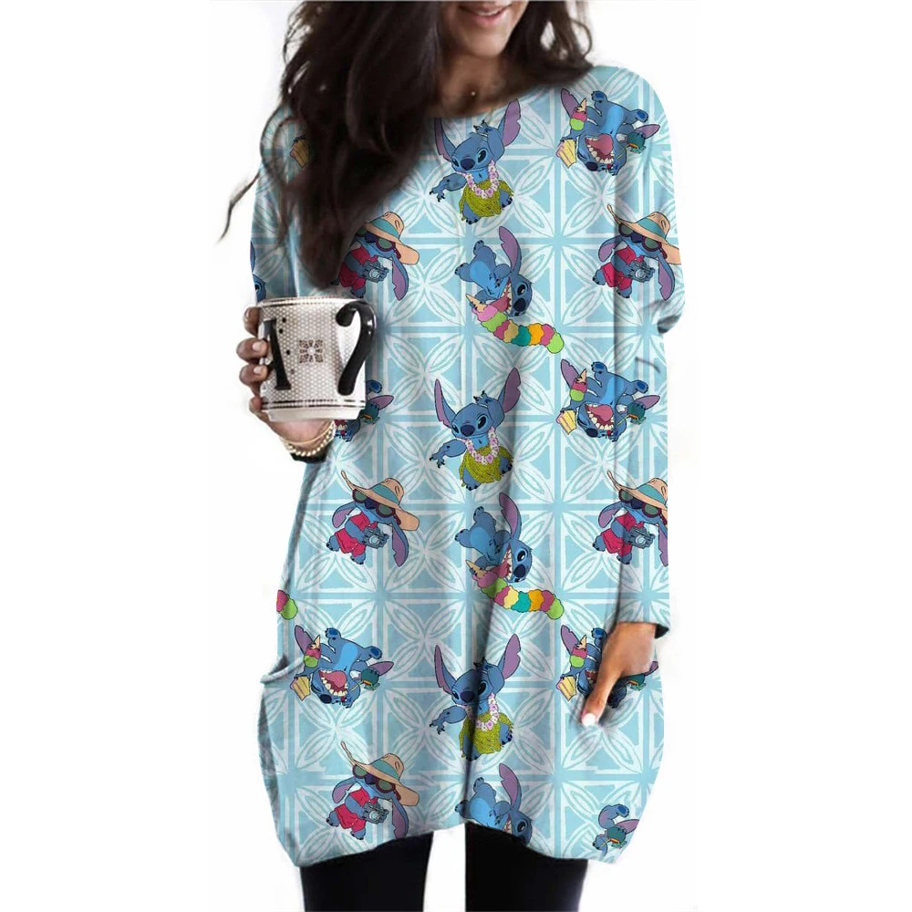 thumbnail image 1 of Camiseta de cuello redondo con estampado de Lilo & Stitch de Disney, camiseta informal de manga larga para primavera y otoño, camiseta de bolsillo de moda, ropa para mujer, 1 of 4