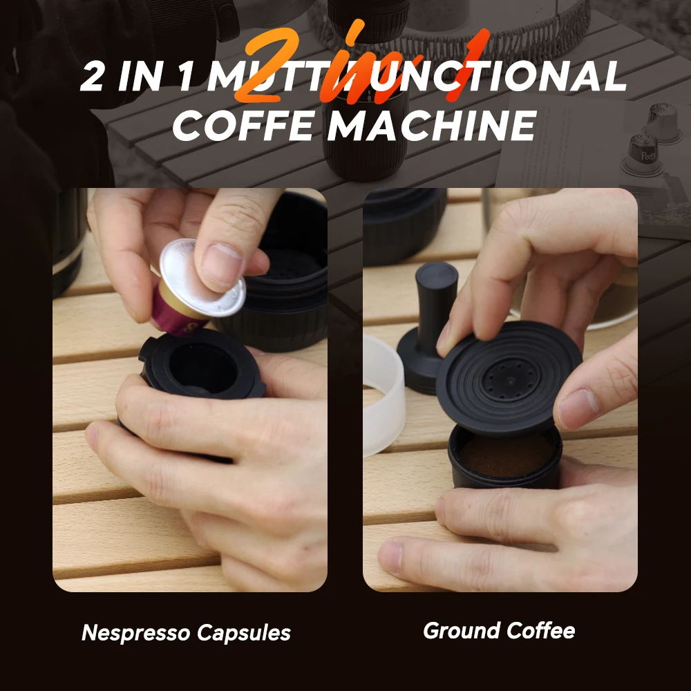 Macchina per caffè Espresso elettrica portatile autoriscaldante USB-C caricabatterie 19 Bar caffettiera adatta per caffè macinato e Capsule NS per il campeggio