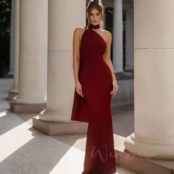 Customized Red Floor-Length Prom Dress 2025 Halter Neck Mermaid Backless robes de soirée Sleeveless Satin Party Dresses