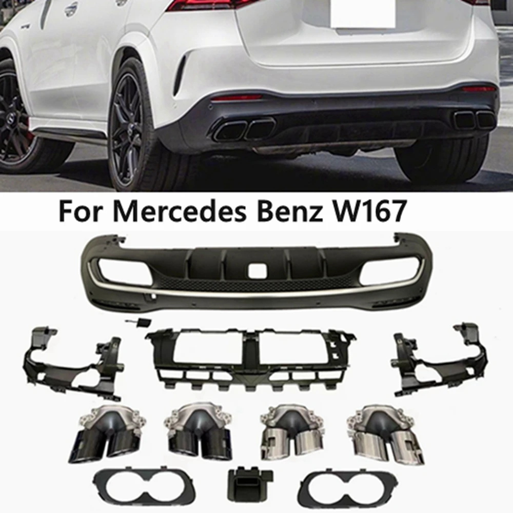 

For Mercedes Benz W167 GLE63 GLS53 2020 2021 Rear Bumper Diffuser Lip with Exhaust Tips PP Car Rear Bumper Diffuser Lip Spoiler