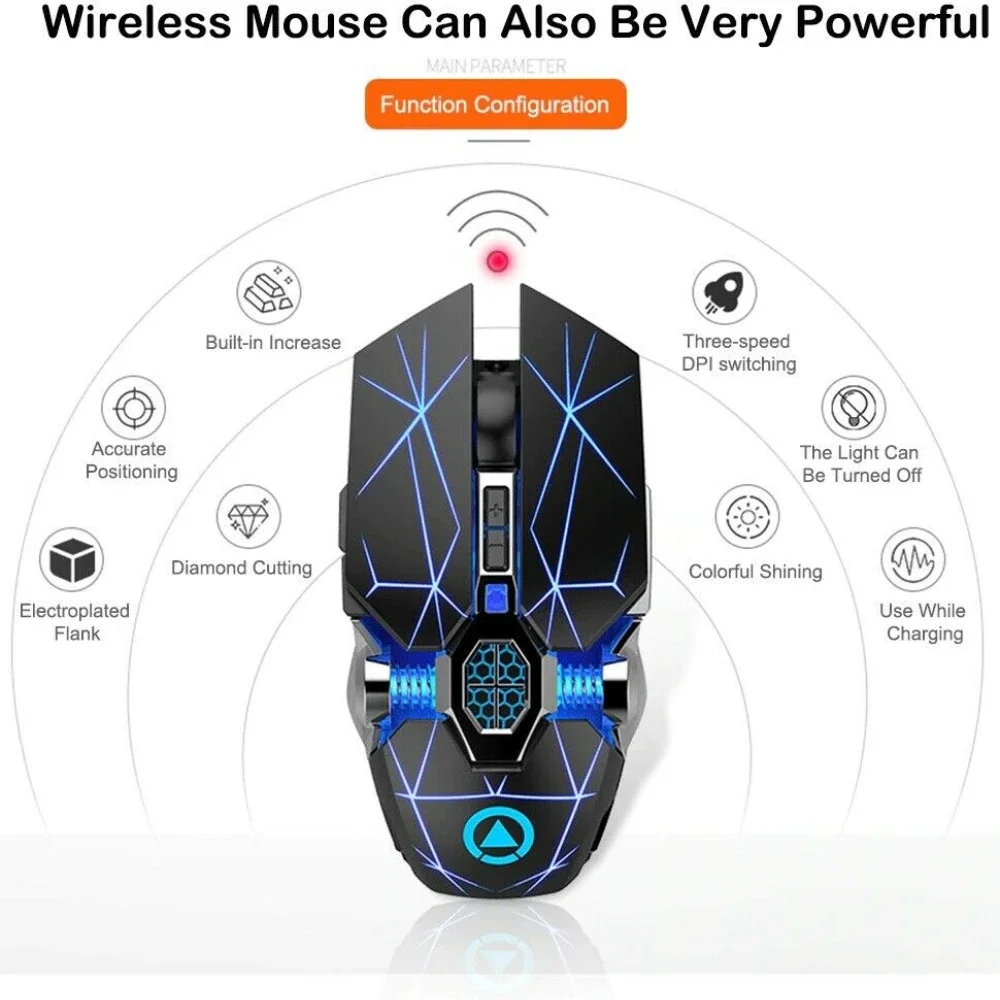 Wireless Gaming Mouse Optical 2.4G USB 1600DPI 7 Color LED Backlit Rechargeable for PC Laptop