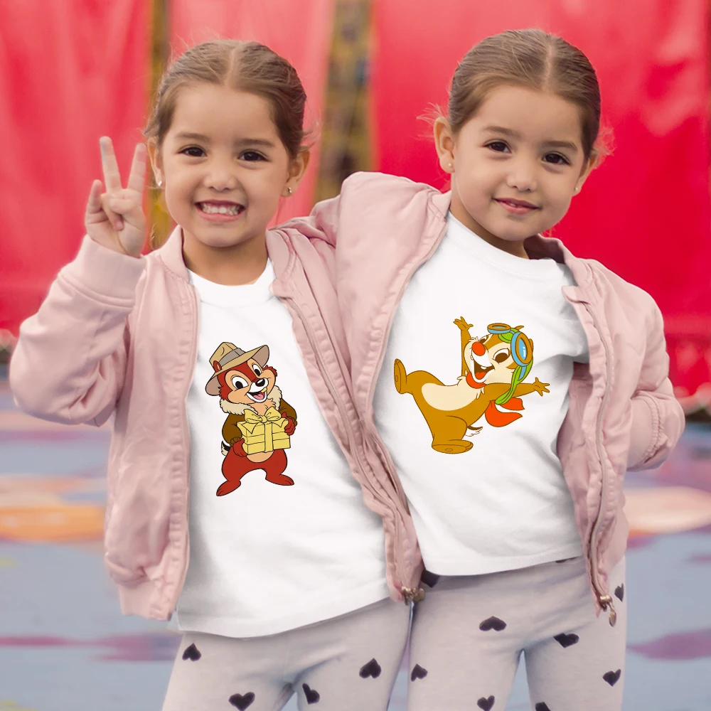 

Disney Hot Sell Chip 'N' Dale Print Kids T-Shirt Outdoor 2 Piece Set Y2K Brother Sister Costume 3-8T Girls Comfy Cartoon Top Tee