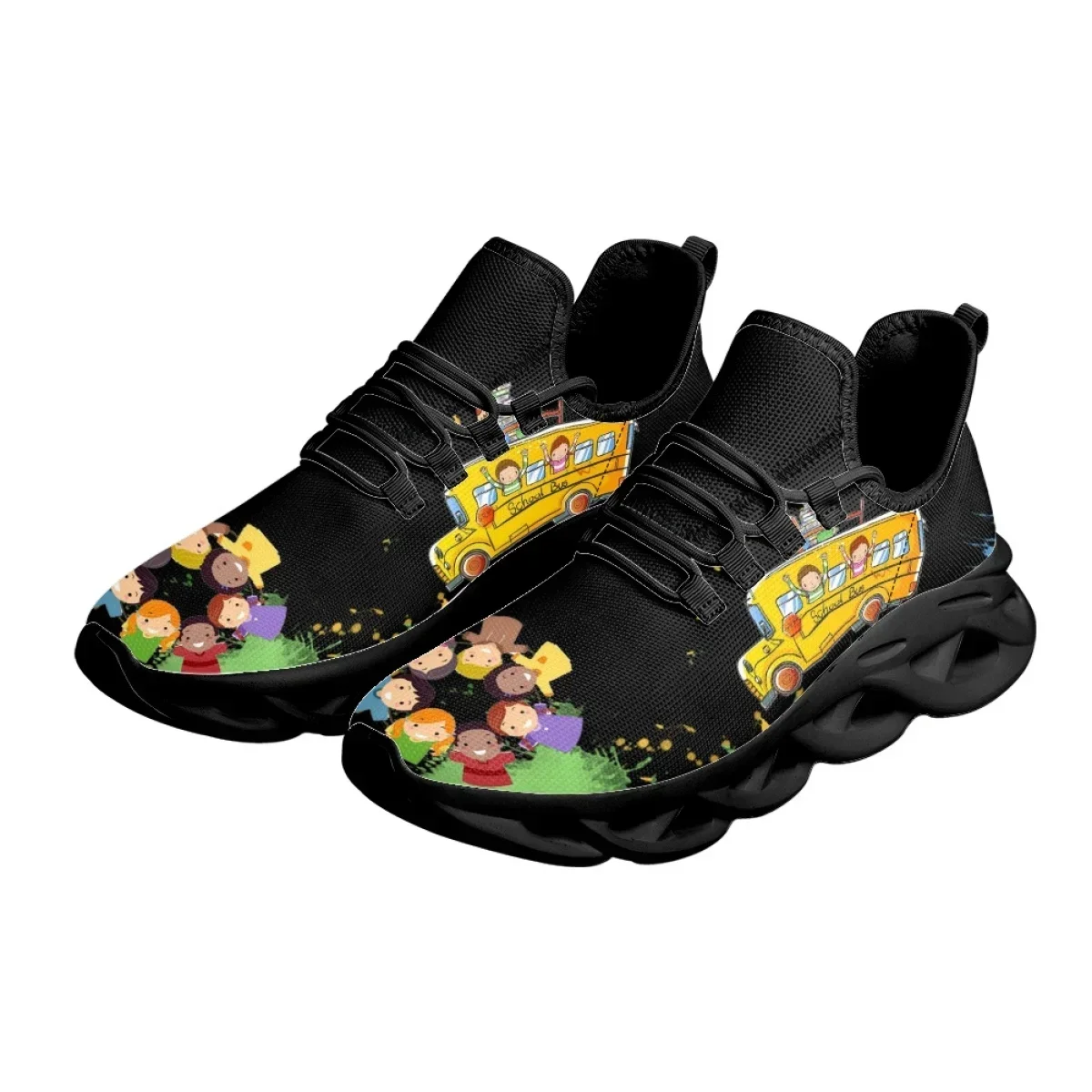 Childrenhood School Bus Printed Casual Flat Shoes Non-slip Outdoor Breathable Sneakers Shock Absorbing Casual Shoes Gift Zapatos