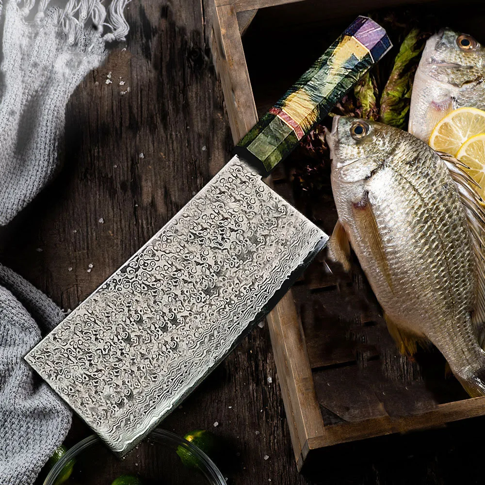 Damascus Steel Nakiri Chef Knife Chinese clever Knives Sharp Slicing Steak kitchen knife Kitchen