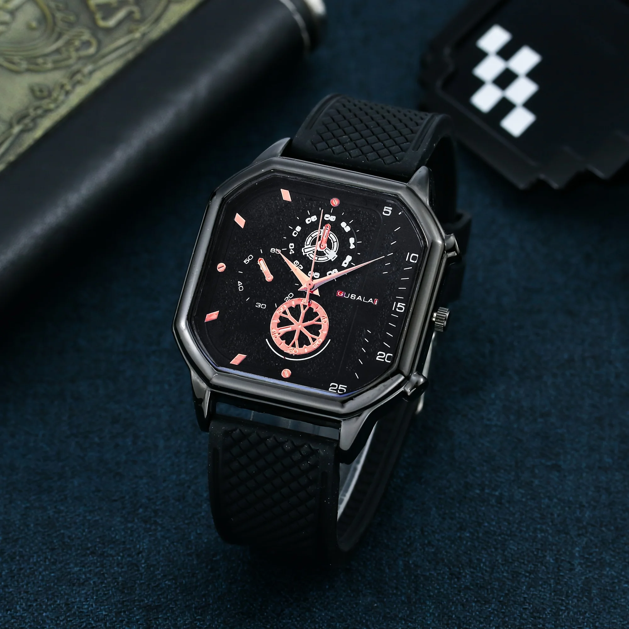 1PC European and American large dial trendy square watch for men and women, handsome and cool for high school students 4
