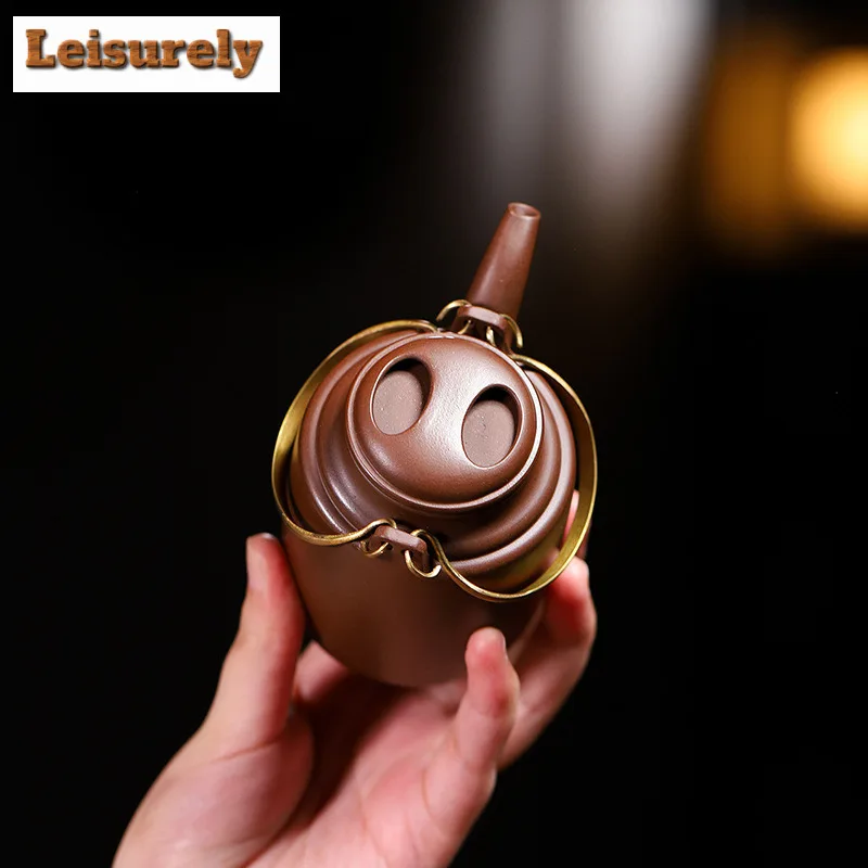 180ml Retro Yixing Purple Clay Teapots Handmade Lifting Handle Pot Raw Ore Purple Mud Kettle Zisha Tea Set Teaware Gift Supplies