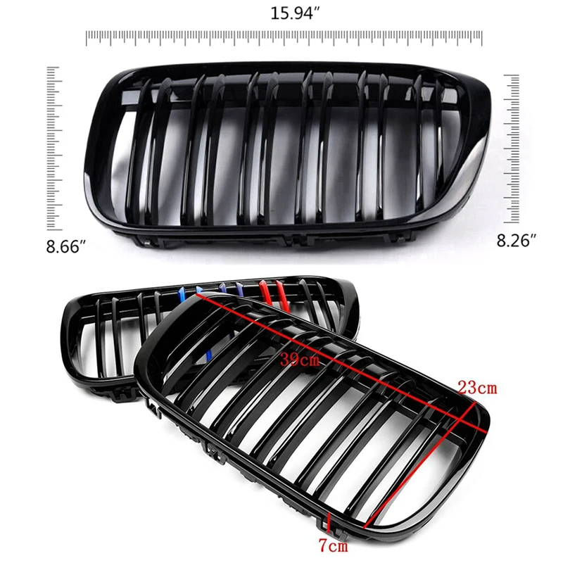 BMW X1 F48 F49 20162019년형 자동차 전면 키드니 그릴, 후드, 전면 범퍼, 라디에이터 그릴. 실버/블랙/카본 섬유 스타일.