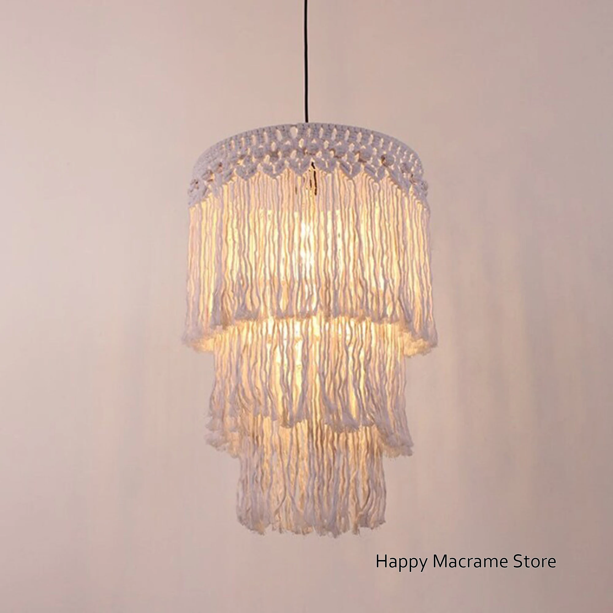 

Макраме с орнаментом с бахромой, деревенская кисточка, искусственный Плетеный богемный абажур, без линии лампы и лампы