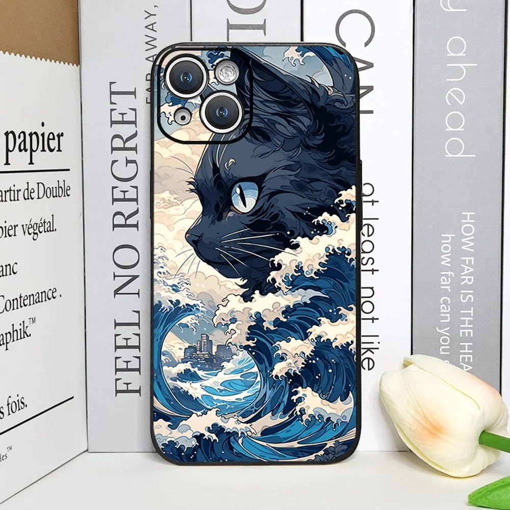 Cat-Themed Great Wave of Kanagawa Artistic Soft Phone Case Cover