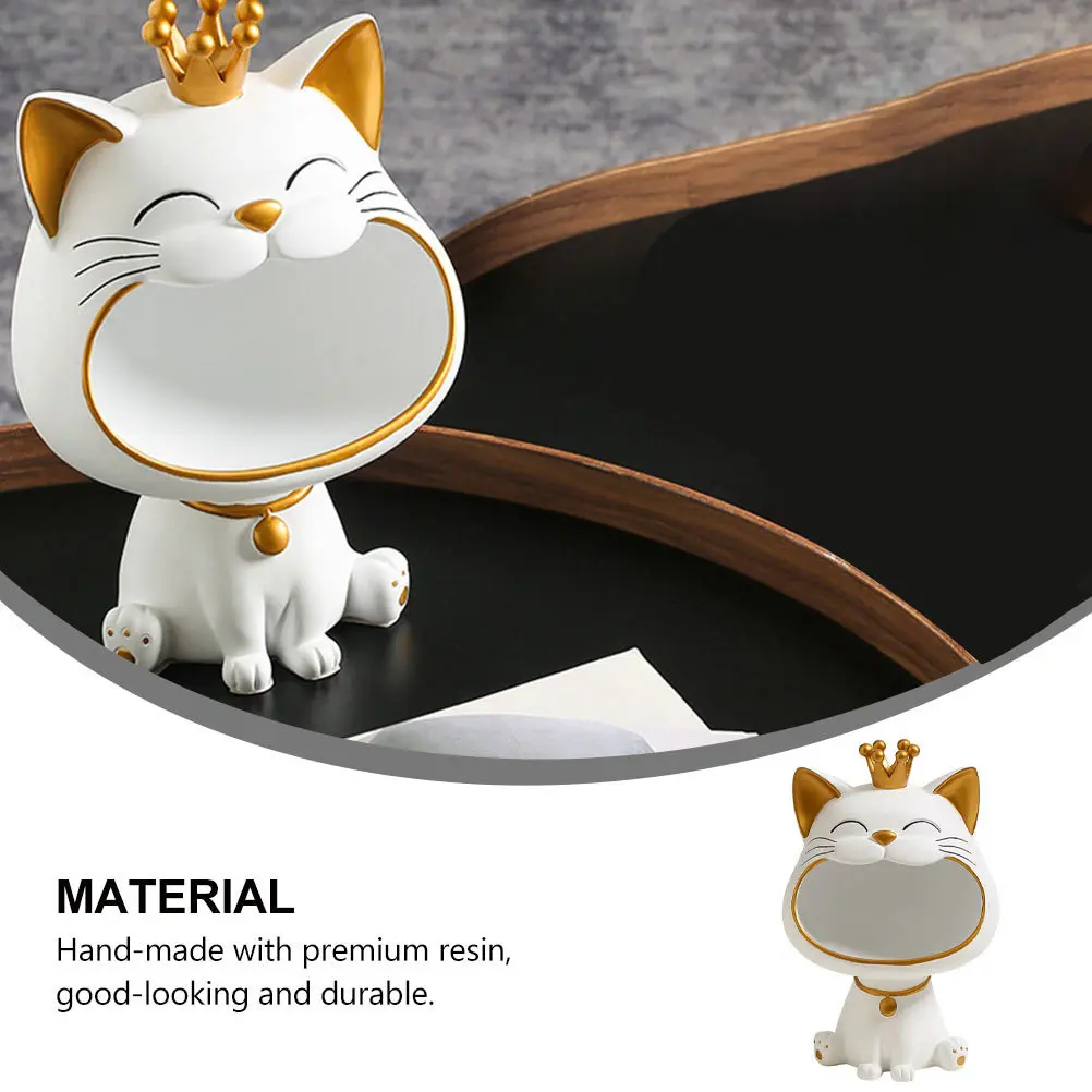 1Pcs 흰색 고양이 모양의 키 보관 장식품 수지 데스크 트레이 홈 오피스 장식을위한 크리 에이 티브 데스크탑 장식품 주최자