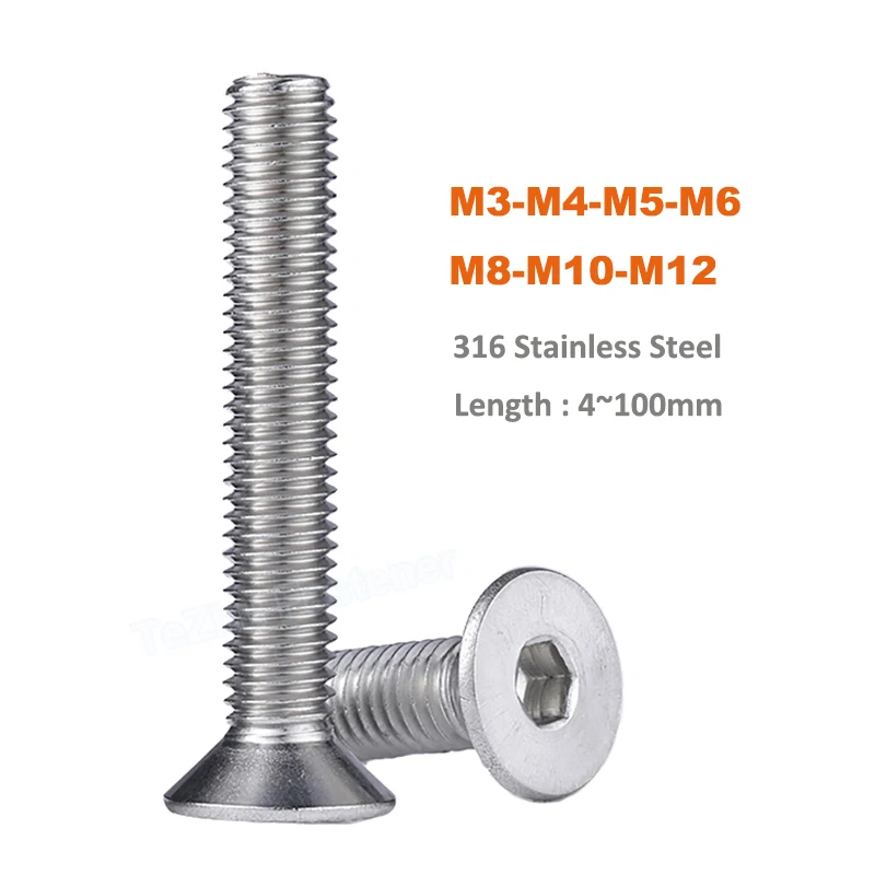 

1-20pcs DIN7991 M3 M4 M5 M6 M8 M10 M12 316 Stainless Steel Allen Hexagon Hex Socket Flat Countersunk Head Machine Screws Bolts