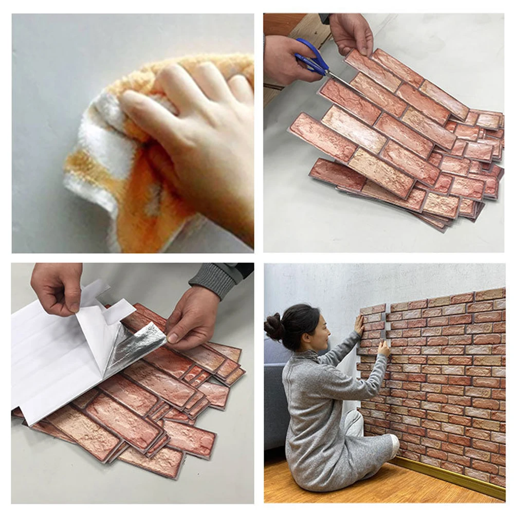 10Pcs Brick Pattern Wall Stickers Self Adhesive 3D Wall Panels Peel and Stick Wallpaper for Home Bedroom Living Room Decoration