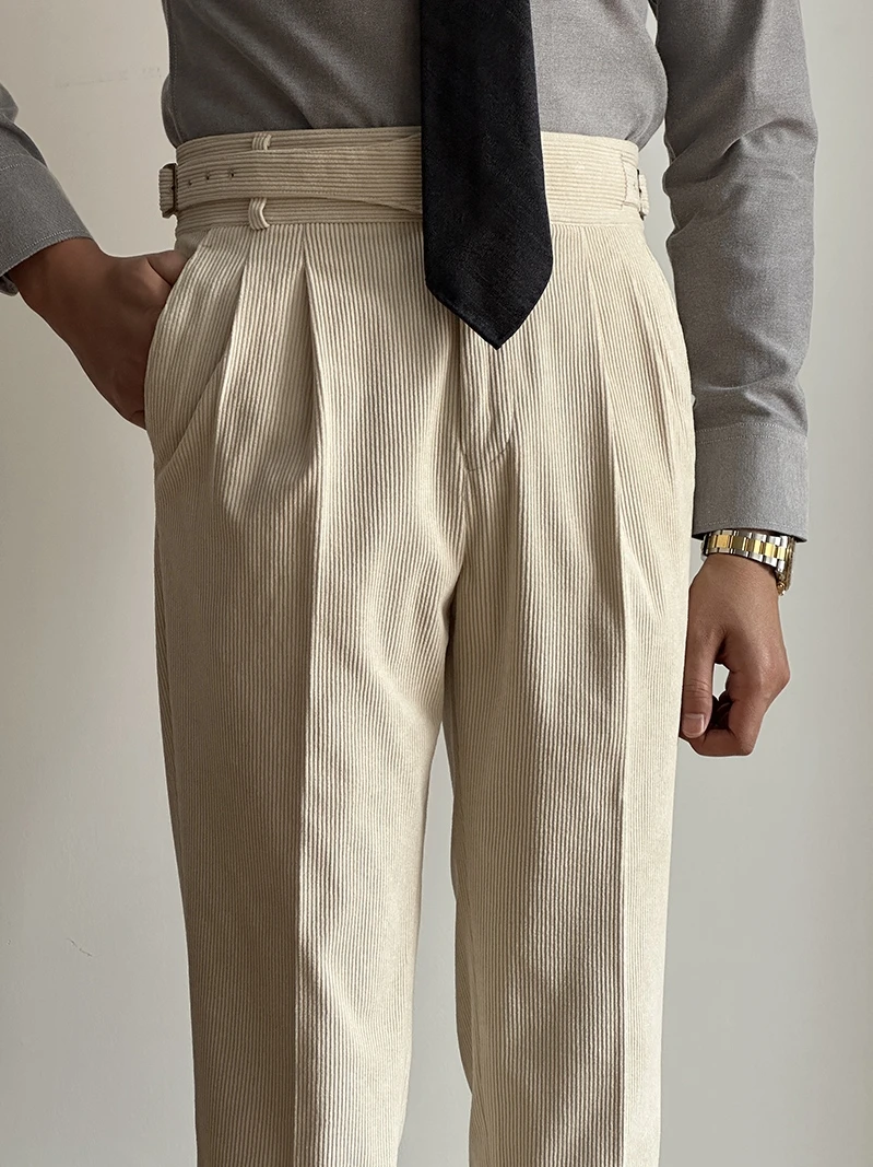 

2023 Autumn Winter Men New Solid Color Dress Pants Men Casual Corduroy Office Trousers Male Loose Straight Suit Pants P195