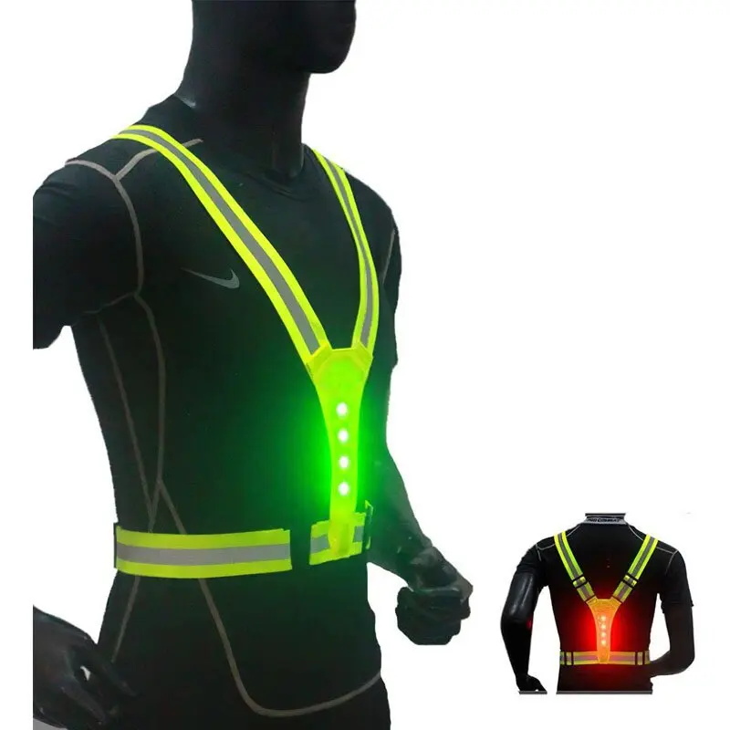 1pcs Safety Reflective Vest LED Running Light Adjustable Cycling Vest Night Warning Work Fishing Sports Vest
