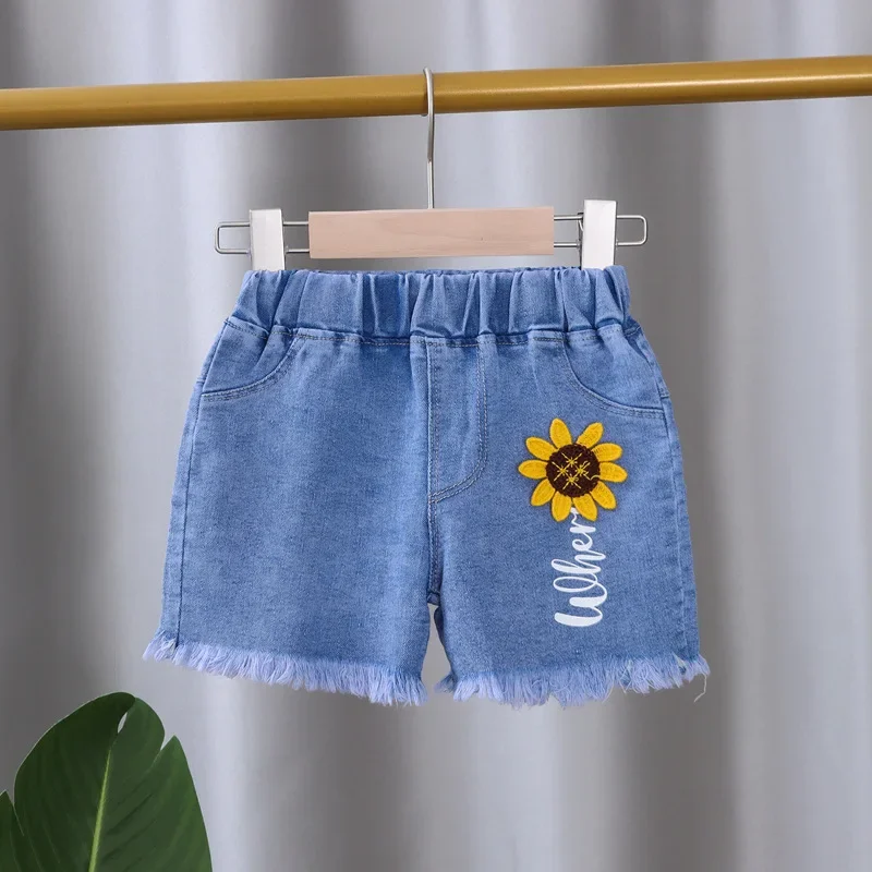 Kids Shorts Baby Girls Shorts Jeans Kids Eastic Band Short Pant Summer 1 To 4 Yrs Children's Cartoon Trousers Korean Style Clothing