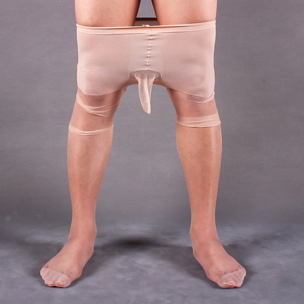Men's Sexy Ultra-thin Transparent Pantyhose Super Elastic Glossy Stockings Sheer Tights Erotic Tight Male Stockings JJ Set