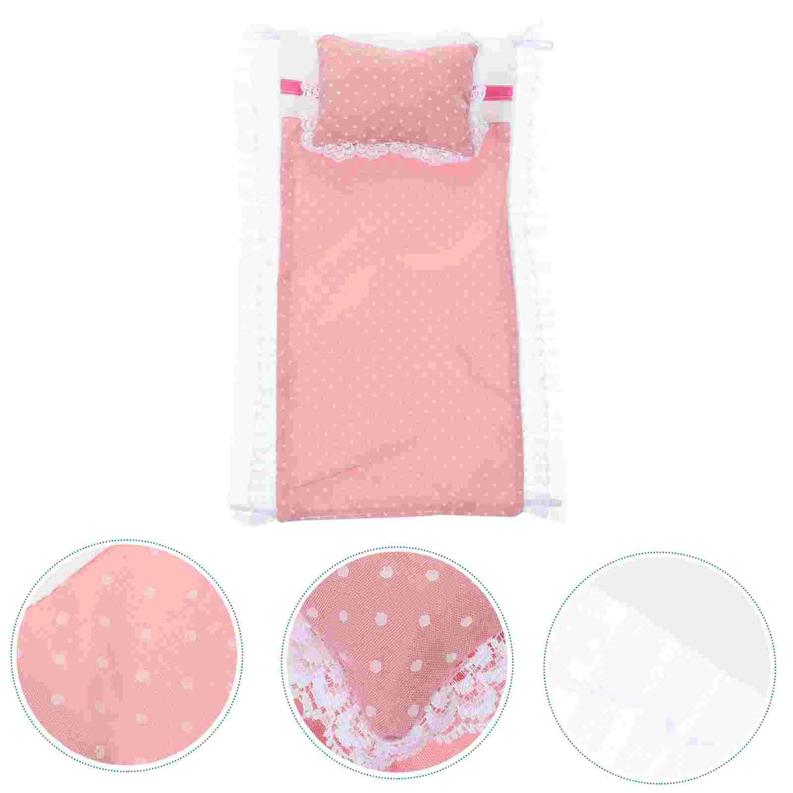 Pink Sheet Pillow Quilt Accessories Set House Furnishings Minature Gifts Cotton Infant Toys