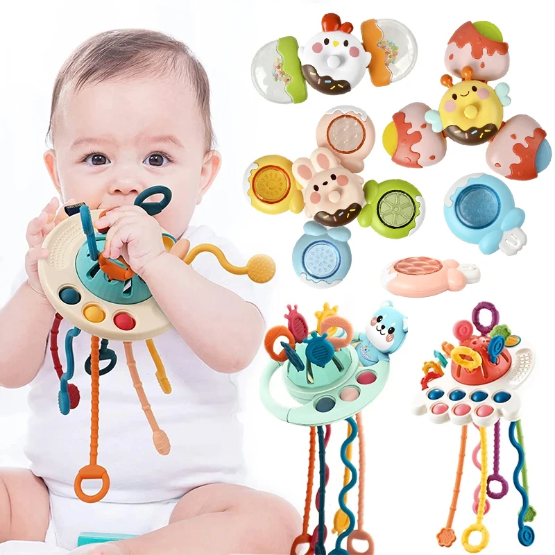 Montessori Speelgoed Baby 0 6 Maanden Siliconen Pull String Games Voor Baby 'S Ontwikkeling Educatief Sensorisch Peuter Bijtring Speelgoed