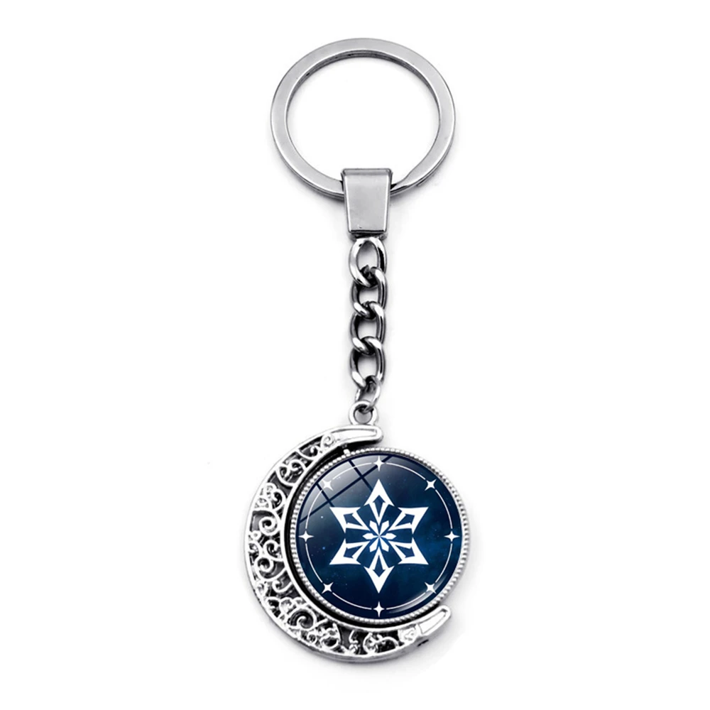 Genshin Impact Keychain 360 Degrees Rotated Moon Pendant Game Eye Of God Metal Key Chain Ring For Men Women Cute Keychain Charms. 