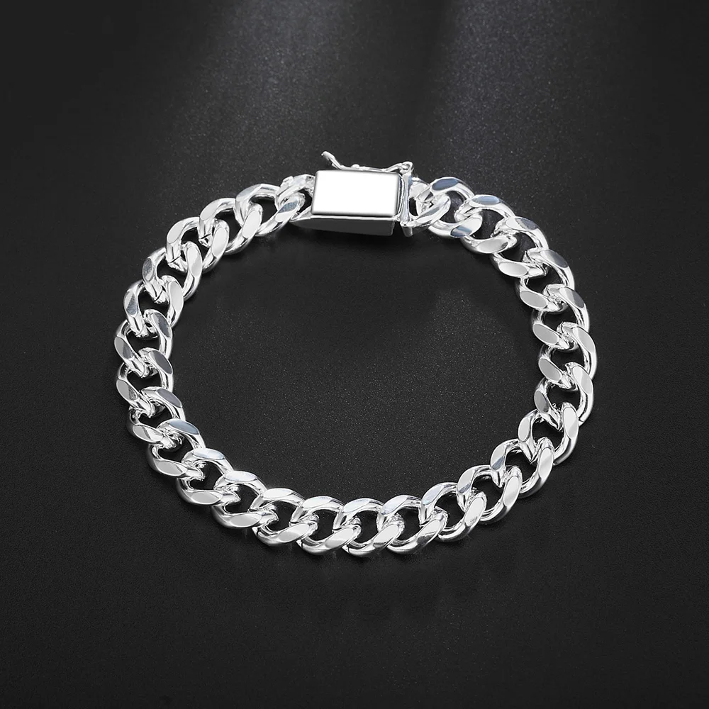 Hot New 925 Sterling Silver Bracelets 10mm Trend Wild Men'S Chain Wedding Party Gifts High Quality Fashion Jewelry 20cm