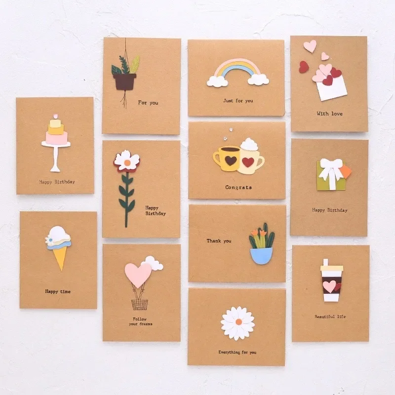 6/12pc 3D Creative Greeting Cards With Envelope Thank You For your Best Wishes Gift Fold Card For Thanksgiving Birthday New Year