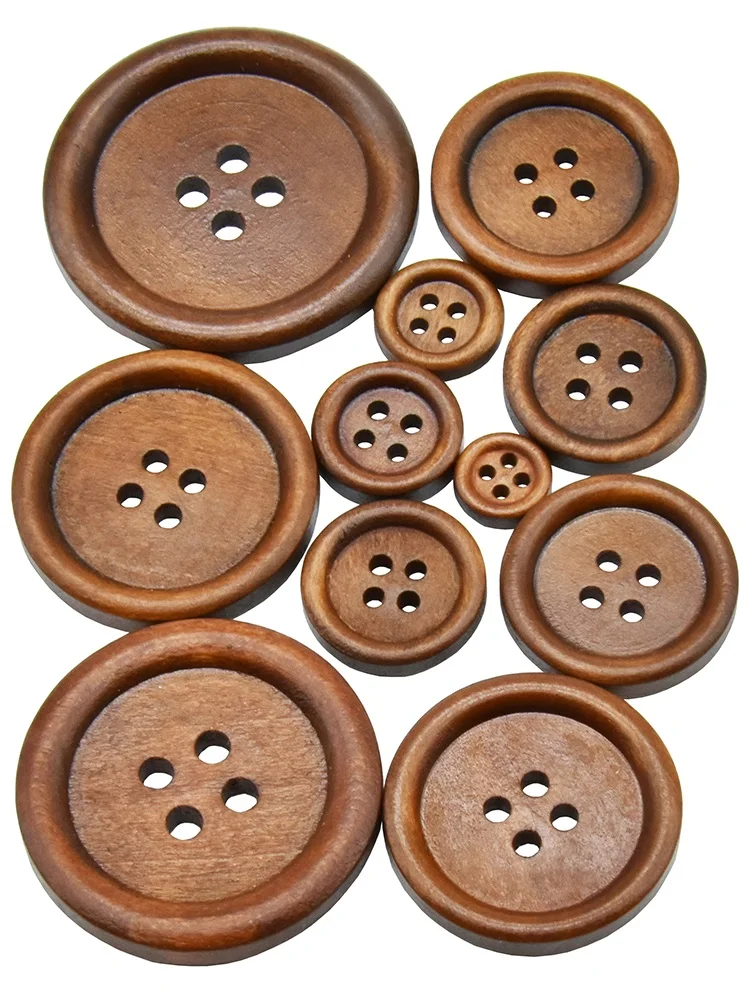10PCs 30PCs 천연 나무 라운드 배관 나무 단추 10-30mm 바느질 액세서리 의류 Diy 장식 단추 커피 4 구멍
