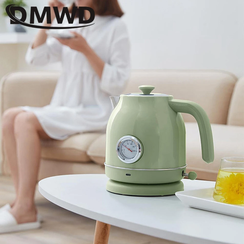 DMWD Household Retro Kettle Electric Water Boiler 1.7L Heating Pot  304 Stainless Steel Tea Pot Potable Coffee Pot Thermometer 5