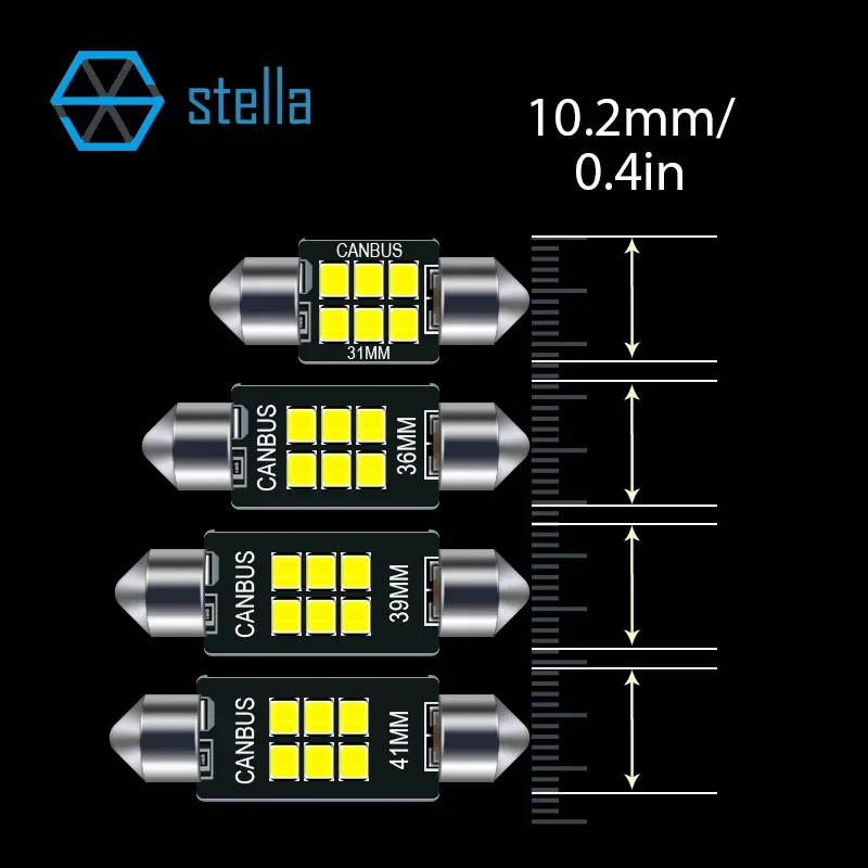 Stella 40pcs Festoon LED 6 Chips High Bright Canbus Nonpolar 12-24V 6000K  White C5W C10W Bulb 31/36/39/41MM Auto Interior Light - AliExpress