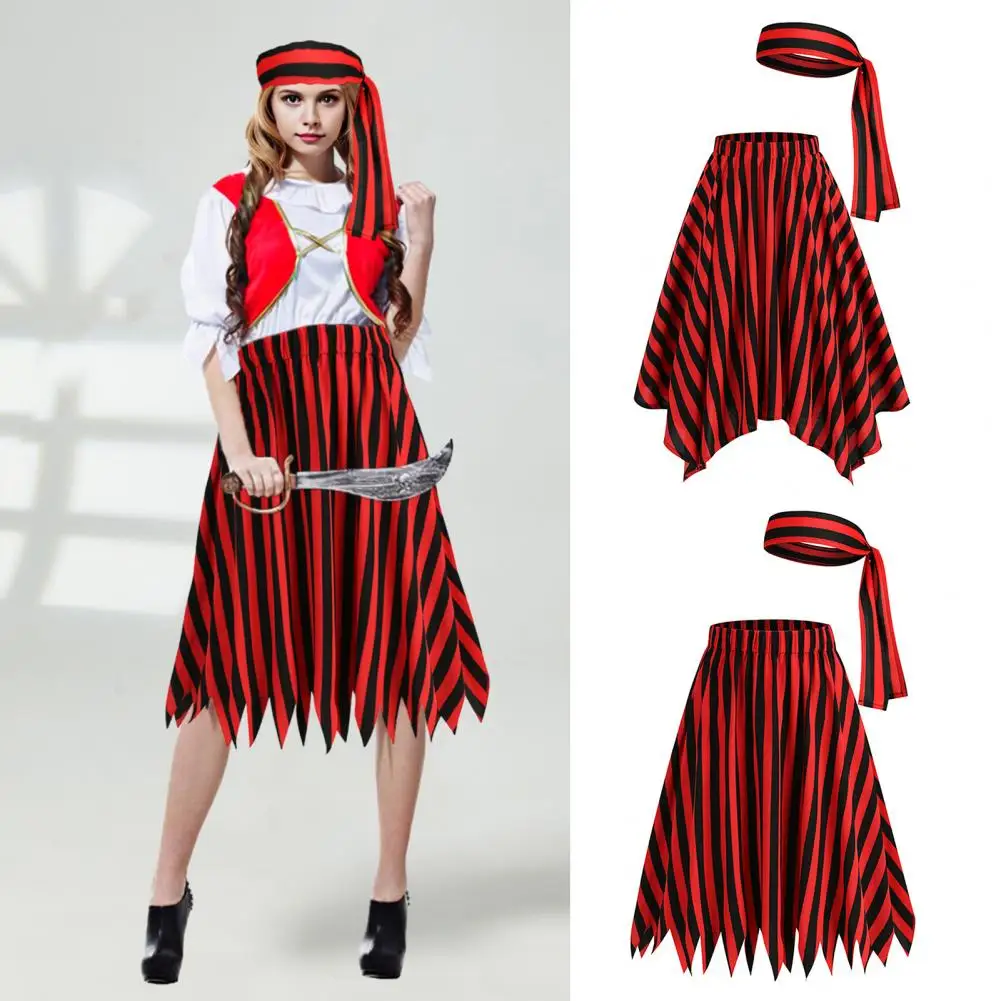 

Women High-waisted Skirt with Belt Women Skirt Belt Pirate Cosplay Skirt Set with Belt Headscarf for Women Renaissance for Party