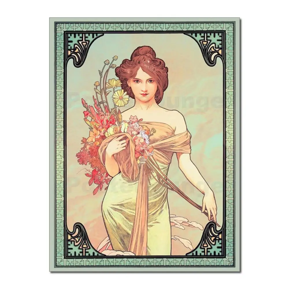 

Paintings for living room wall Spring brunette Alphonse Mucha High quality Hand painted