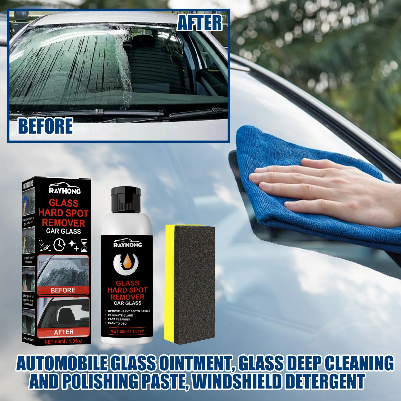

Car Windshield Oil Film Removing Paste Set Glass Polishing Coating Rainproof Anti-fog Agent with Cleaning Sponge