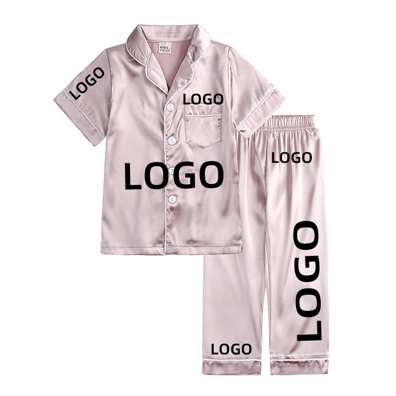 Kids Boy Girl Pajamas Silk Satin Top Pant Long sleeve Solid Button-Down Infant Baby Pyjamas Satin Set Nightgown Child Sleepwear