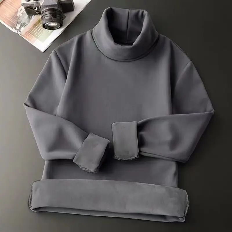New Men's Clothing Autumn Winter Thick Long Sleeve High-neck Fashion Casual Slim All-match Comfortable Solid Color Pullovers