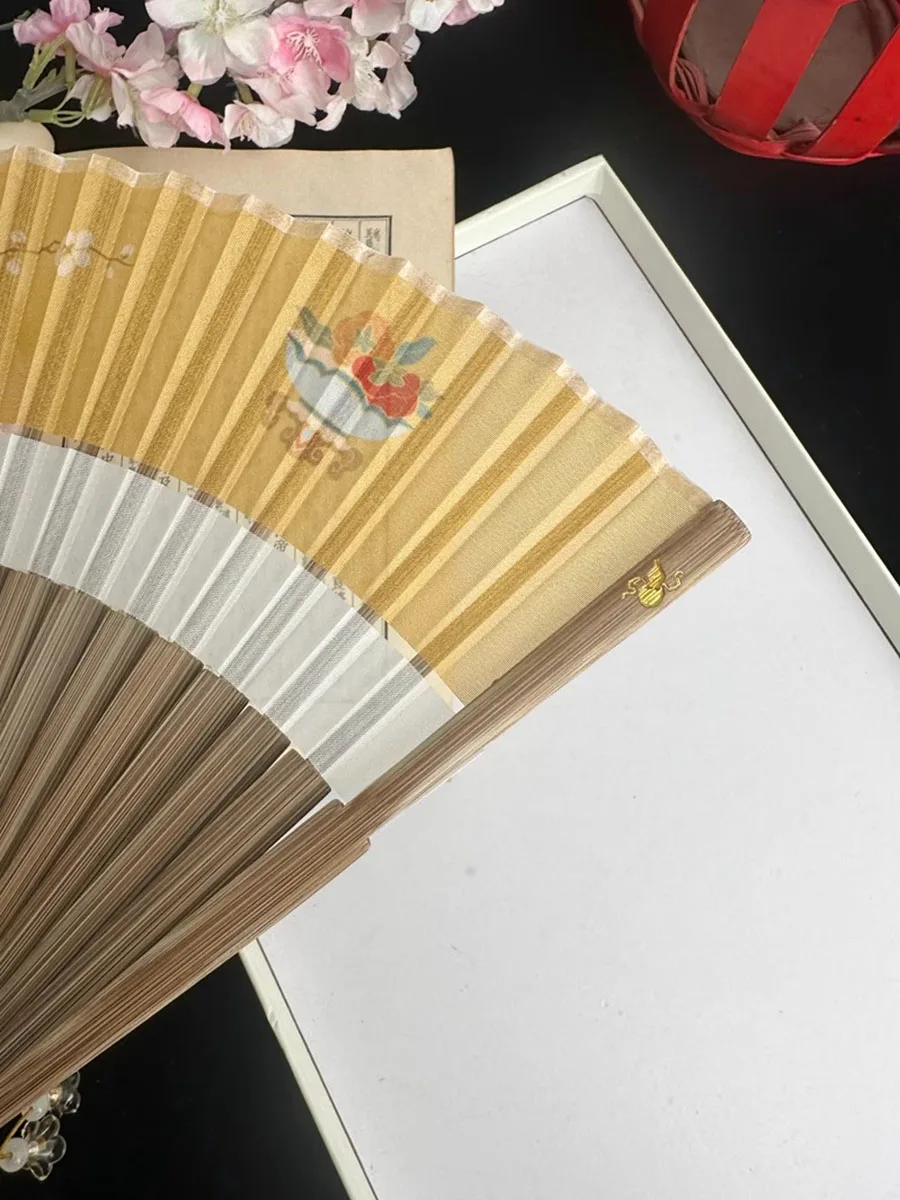 Chinese Style Handmade Bamboo Folding Fan for Women Traditional Hanfu Cheongsam Dance Fan Vintage Summer Cooling Fan Gift