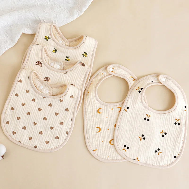 Korean U-Shape Cotton Bib for Infant Baby 6 Layer Soft Cotton Love Muslin Drool Bandana Toddler Cartoon Print Feeding Bib Cloths