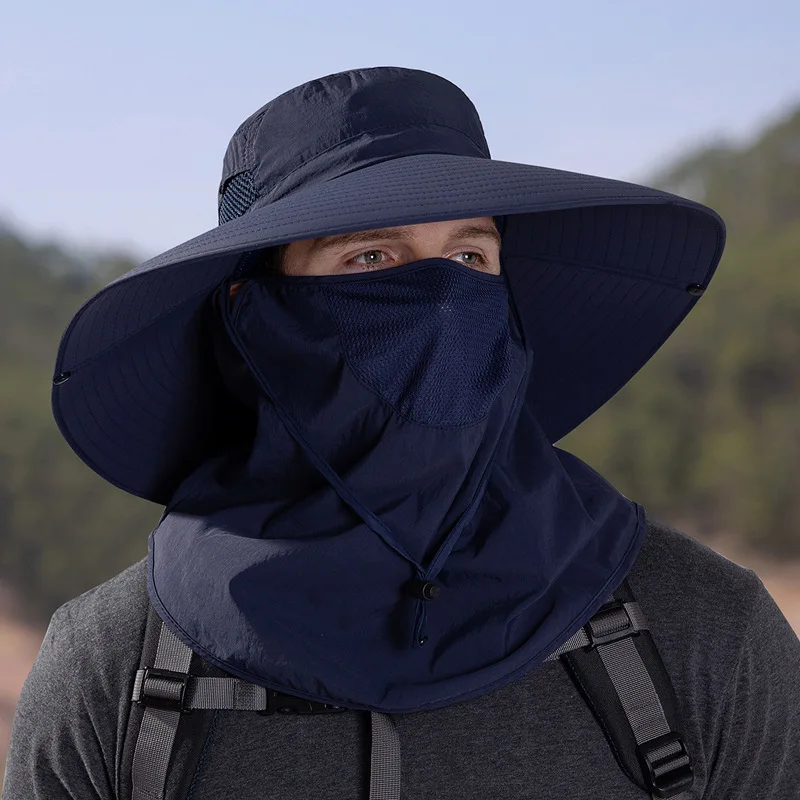 Summer Men's Water-resistant Fisherman Hats with Mask Outdoor Hiking Fishing Wide Brim Breathable Bucket Hat Sun UV Protection