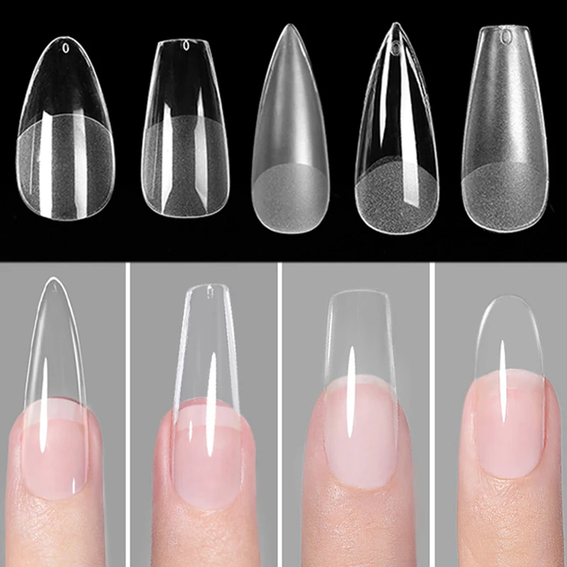 Press on Nails Coffin Soft Gel Tips Full Cover Fake Acrylic UV Gel Nails Extension System Oval Almond Sculpted False Nail Tips