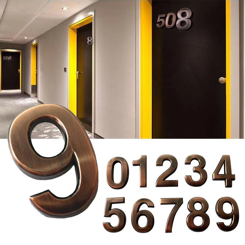 House Number Signs Vintage Bronze 3D 0-9 Number Sticker Metal Digital For Home and Hotel
