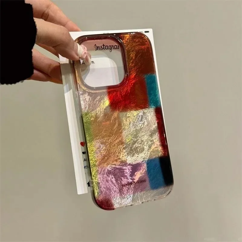 Vortex Pattern Color Grid Splicing Feather Texture Phone Case