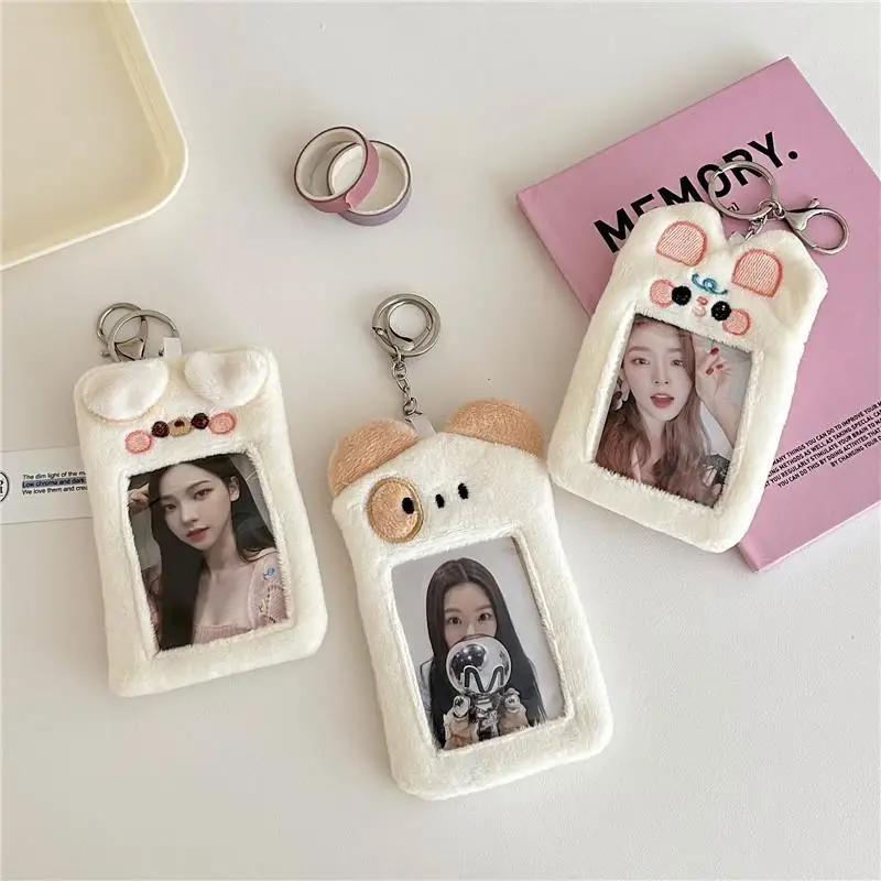 SKYSONIC 3 Inch Plush Kpop Holder Cute Cat Idol Postcards Storage Card Bag Collect Organizer Schoolbag Pendant