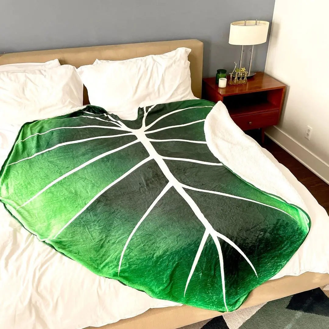 

Fashion Cozy Blankets Gloriosum Printed Leaves Bed Blanket Soft Flannel 3D Printing Green Leaf Beach Blanket Leaf Warm Blankets