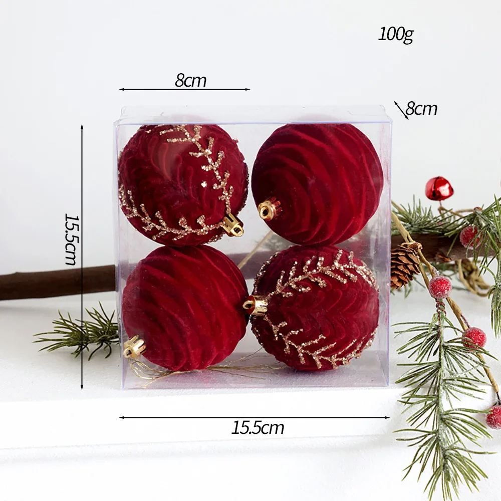 Adornos de bolas de Navidad de 6 a 8 cm, adornos para árboles de Navidad, decoración para fiestas, bodas, bolas de felpa pintadas de color rojo, material de terciopelo