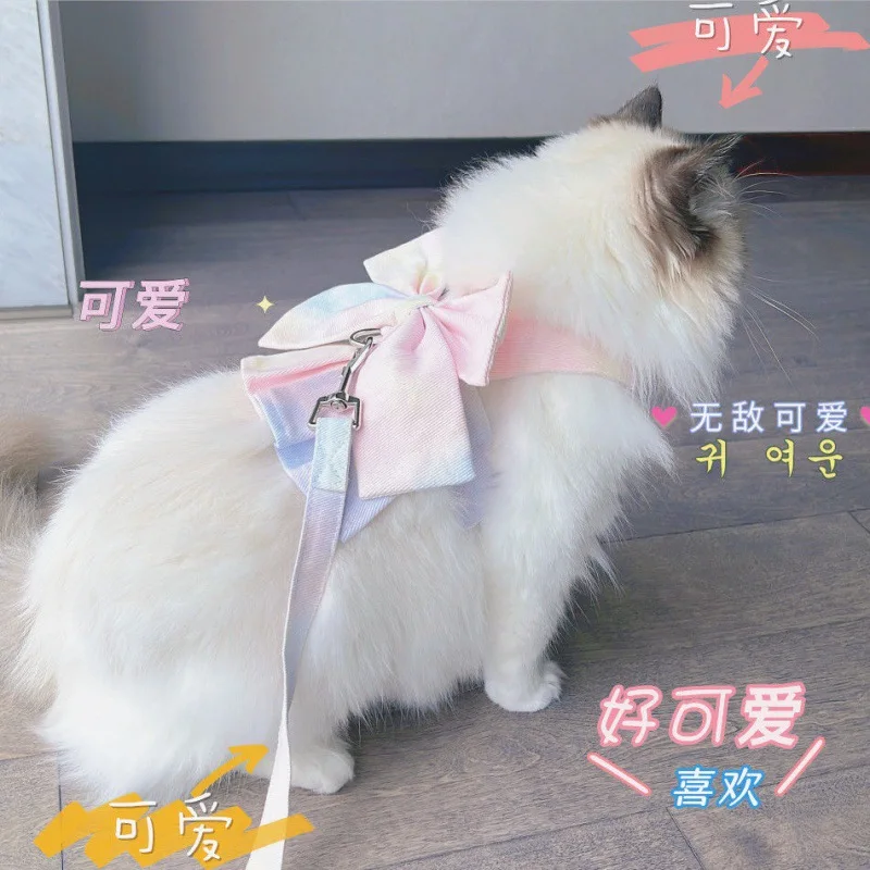 Outdoor travel backpack, dog leash, cat leash, sliding cat leash, vest style small bow chest strap, cute cat chain