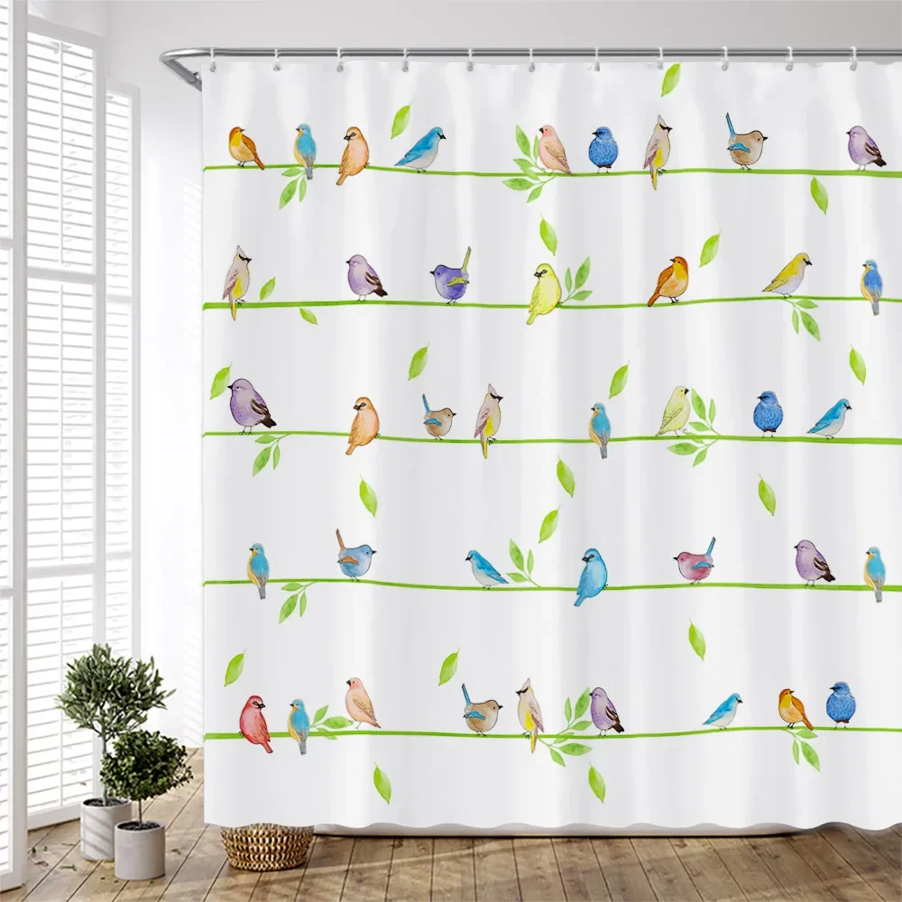 Cartoon Colorful Birds Shower Curtains Creative Design Watercolor Printing Chinese Style Cloth Bathroom Curtain Set Simple Decor shower curtains