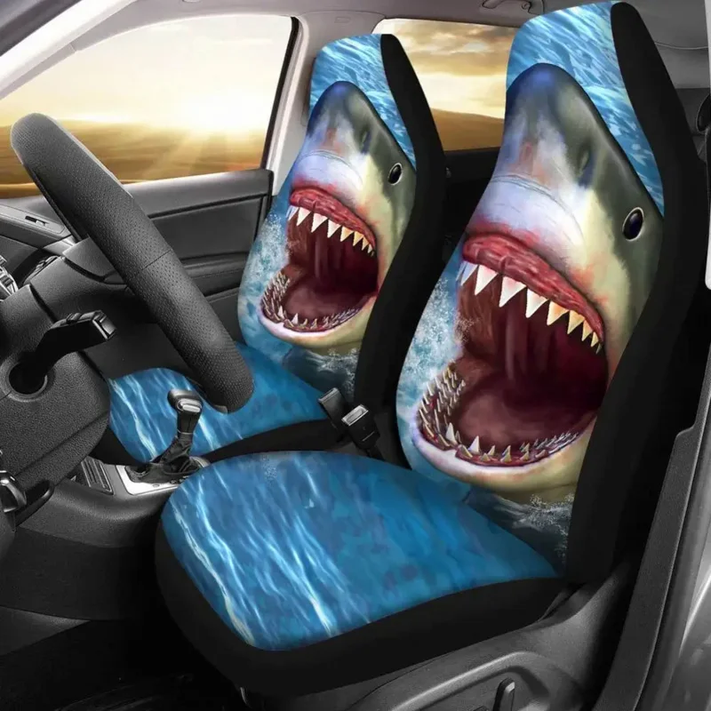 

INSTANTARTS Cool Shark Animal Blue Seat Cover for Car SUV Truck Seat Protect Covers Durable Soft 2pcs Front Bucket Seat Covers