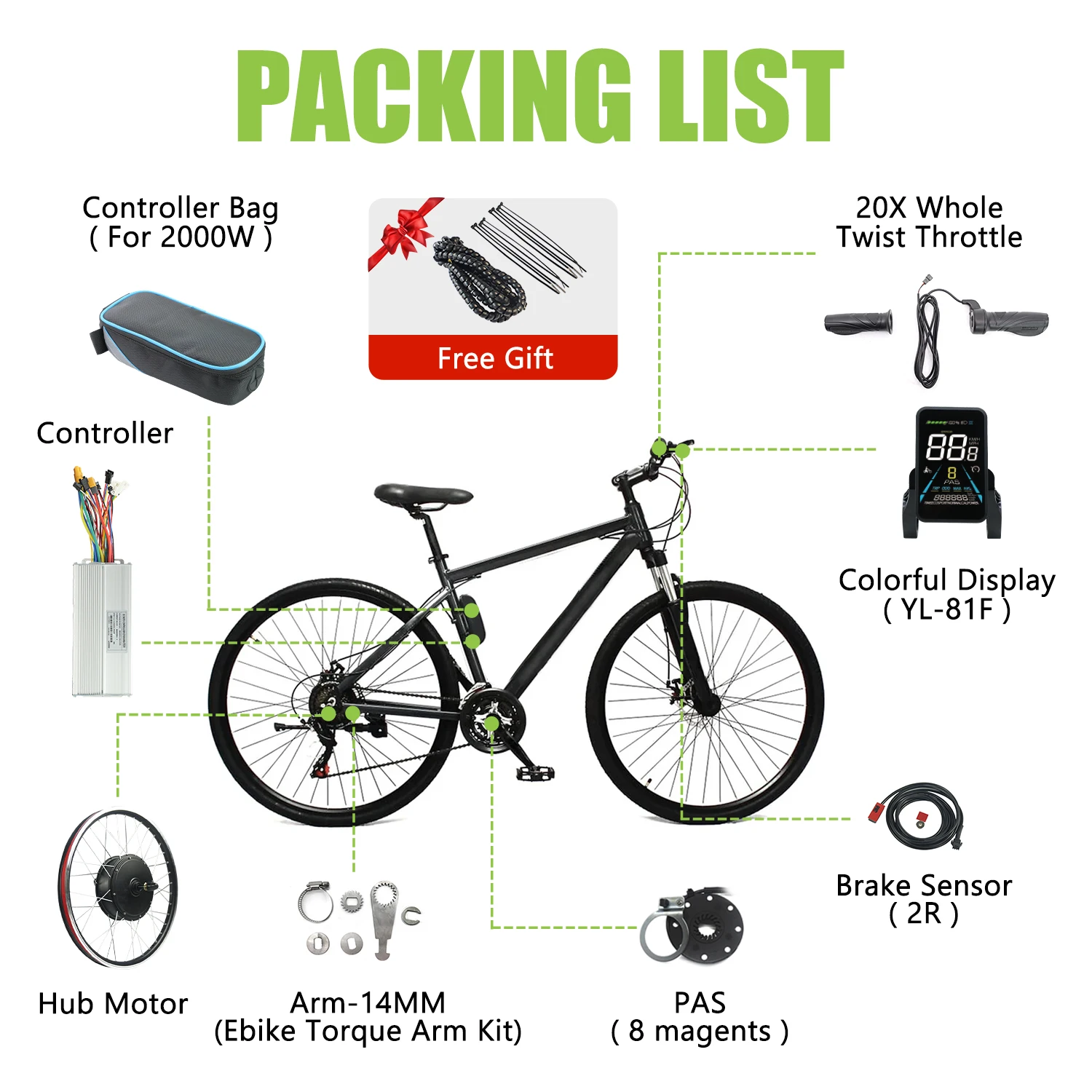 Kit Conversion Vélo électrique EFFIVOLT 48V 2000W – Roue Arrière + Batterie Lithium