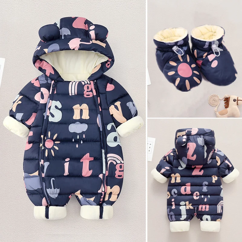 Baby clothes Winter Snowsuit Plus Velvet Thick Baby Boys Jumpsuit 0-2 Years Newborn Romper Girls Overalls Toddler Coat