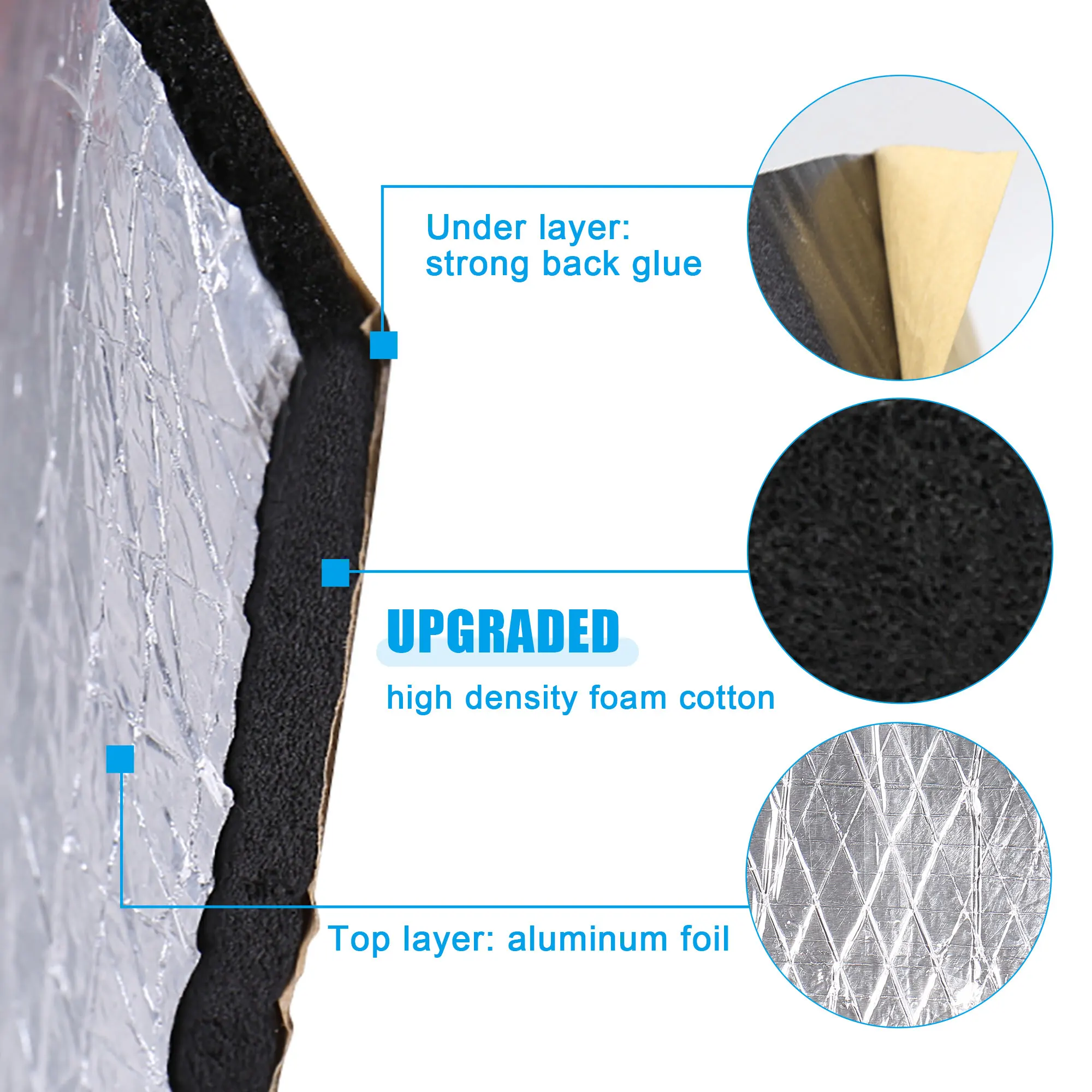 Uxcell 203x100cm 자동차 5mm 방음 단열 데드 너 매트, 고밀도 폼 알루미늄 호일 열 방음 시트